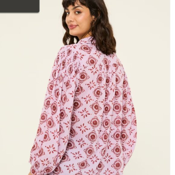 FatFace Ebby Heather Purple Tile Patch Geo 100% Cotton Blouse Size Small - Picture 6 of 12